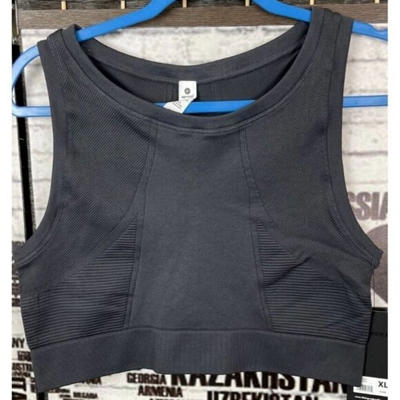 90 Degree By Reflex XL Charcoal Textured Seamless Long Line Active Bra Top - Picture 2 of 4